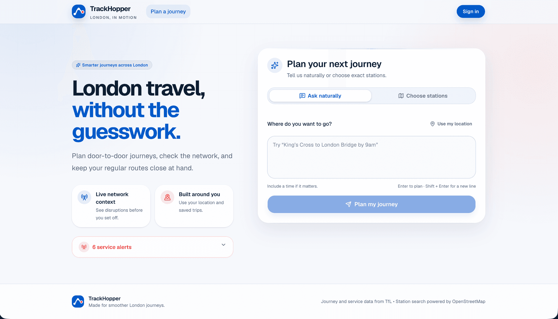 TrackHopper — London Commute Planner interface preview